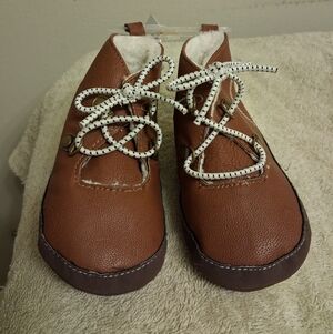 CARTERS Brown Leather Baby Shoes with White Laces Size 9-12